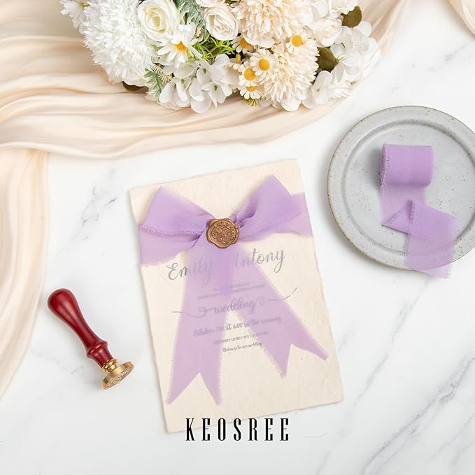 Purple Lavender Dusty Rose Handmade Chiffon Ribbon, 1.5" x 21Yd Frayed Silk - Image 3