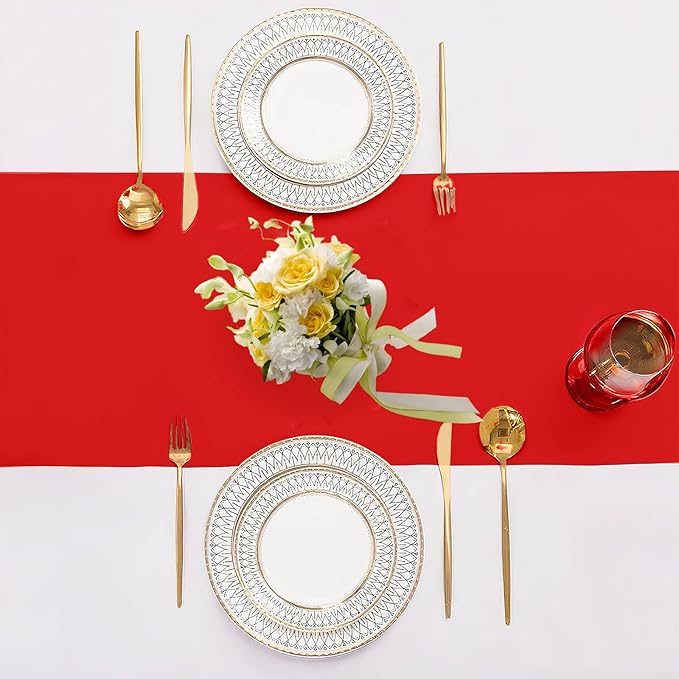 SHEJIZE 20 Pack Red Satin Table Runner 12x108 Inches Long, Bright Silky Smooth - Image 2