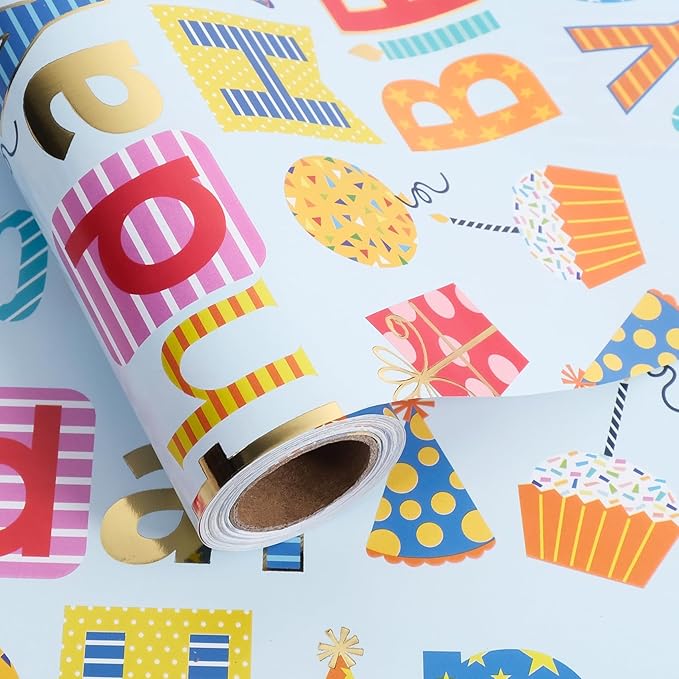 Aimyoo Blue Birthday Wrapping Paper Roll by Aimyoo