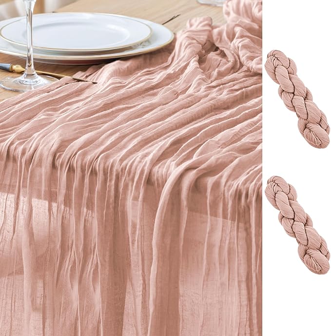 Asee'm 2pcs Cheesecloth Table Runner 120 Inches Dusty Pink Boho Gauze Cheese by Aseem