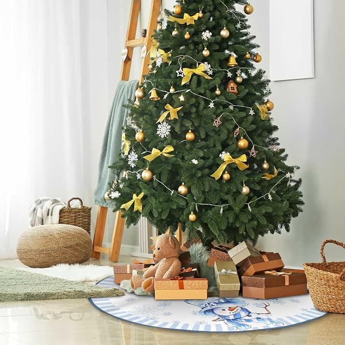 Let It Snow Snowman Christmas Tree Skirt 48 Inches, Winter Xmas Tree Mat - Image 5