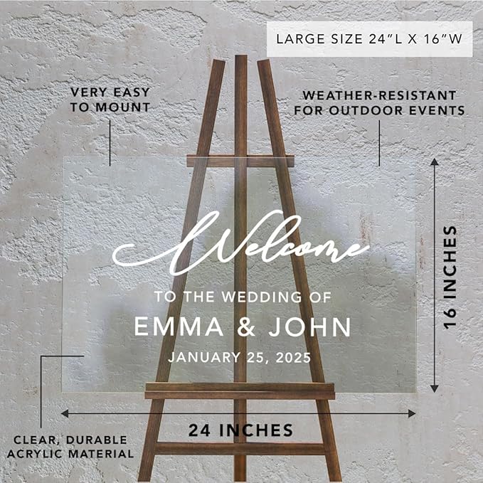 Andaz Press Custom Large Wedding Acrylic Sign, 16 x 24 Inches, Welcome Script - Image 7