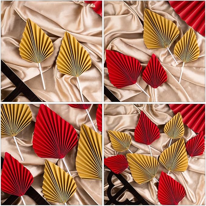 16pcs Golden Tree Leaf Folding Fan Cake Toppers - Image 4