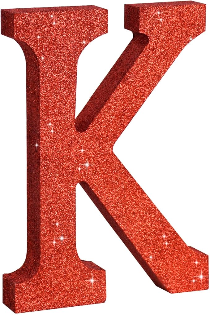 TONIFUL 8 Inch Red Glitter Letter K Table Centerpiece A-Z Red Birthday Party by TONIFUL