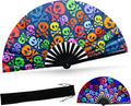 SYNTECSO Folding Hand Fan for Rave, UV Glow Fan, Large Bamboo Fan for Drag Queen by SYNTECSO