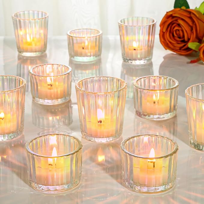 24 Pcs Ribbed Iridescent Votive Candle Holders by SUPMIND