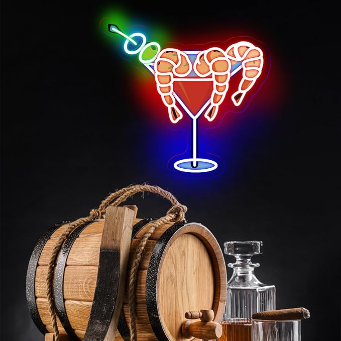 Shrimp Martini Wine Neon Sign, Martini LED Light, Home Party Wall Art, Cocktail - Image 2