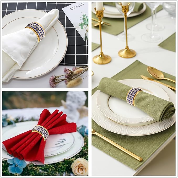 Rhinestone Napkin Ring Gold Napkin Rings Stainless Steel Blue Crystal Napkin - Image 7