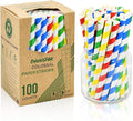 Chunspak 6" Short Fat Colorful Striped Paper Drinking Straws Disposable 100 by chunspak