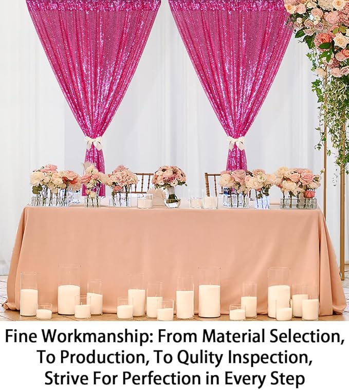 ShinyBeauty 4x10ft Fuchsia Sequin Backdrop | 2 Panels Glitter Curtains - Image 4