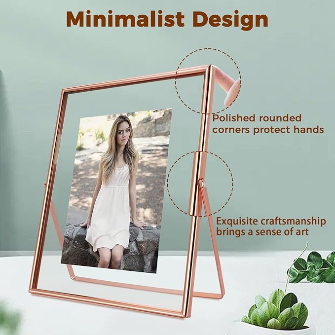Rose Gold Floating Frame, For Picture 7x9, Tabletop Shelf Photo Frame For Lady - Image 3
