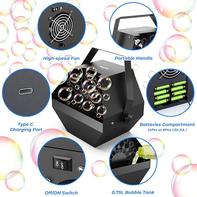 Theefun Bubble Machine: Remote Control 750ML Metal Bubble Blower Wireless USB - Image 2