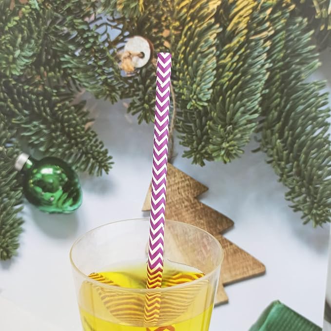 YAOSHENG Premium Disposable Waves Striped Drinking Paper Straws, Pack 100 - Image 3