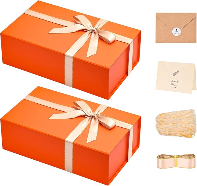 LIFELUM Orange Gift Boxes, 13.85 x 8.35 x 4.45 inch 2 Pack Gift Boxes by LIFELUM