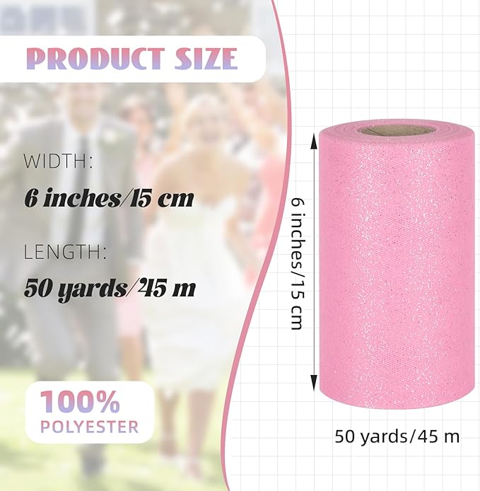 Glitter Tulle Rolls 6” by 50 Yards Sparkle Tulle Fabric Ribbon Sequin Tulle - Image 4