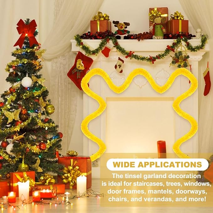 50 Feet Macaron Yellow Christmas Tinsel Garland, Metallic Foil Twist Banner - Image 3