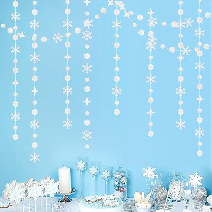 Snowflake-Snow White-Silver Christmas Party-Decorations Streamers - 52Ft White - Image 4