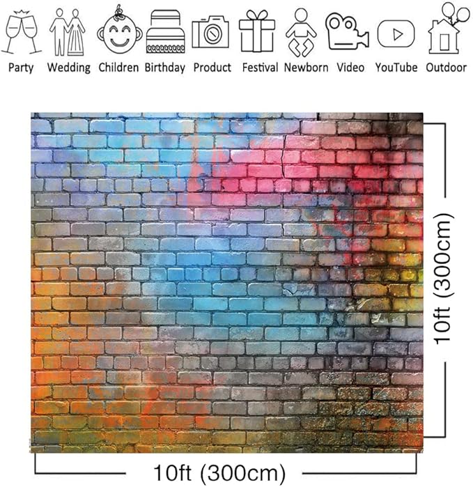 Colorful Graffiti Brick Wall Backdrop 10x10ft – Urban Street Art Background - Image 4