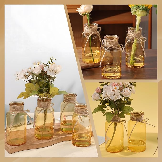 Gold Vases for Centerpieces Set of 6, Mason Jars Boho Cylinder Bud Vases in Bulk - Image 3