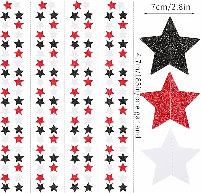 Black White-Red Birthday Party-Decorations Garland - 62FT Twinkle Little Star - Image 2