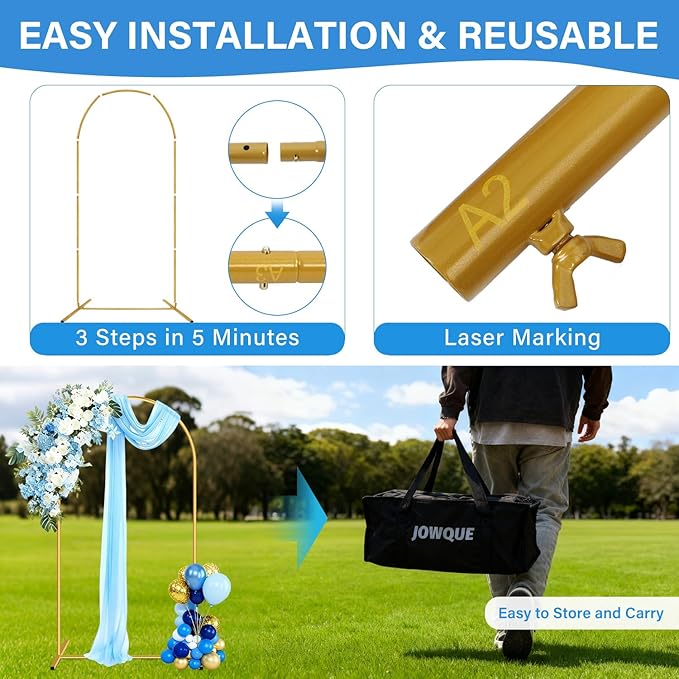 Heavy Duty Metal Arch Backdrop Stand, 6.6FT Stable Gold Arch Stand - Image 4