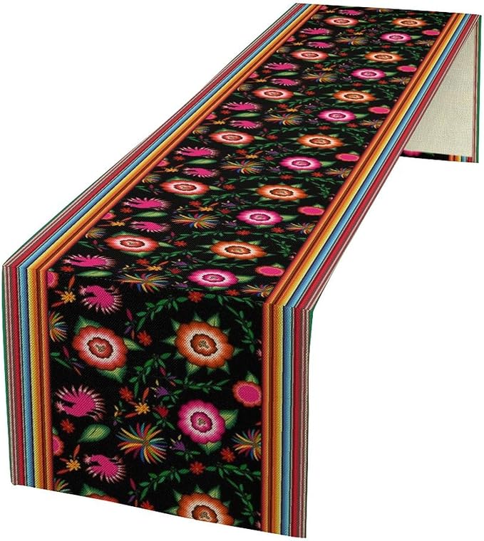 Mexican Table Runner, Colorful Flowers Cinco De Mayo Decor Table Runner by Unknown