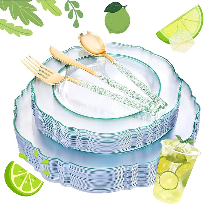 Liacere 150PCS Clear and Green Plastic Plates by Liacere