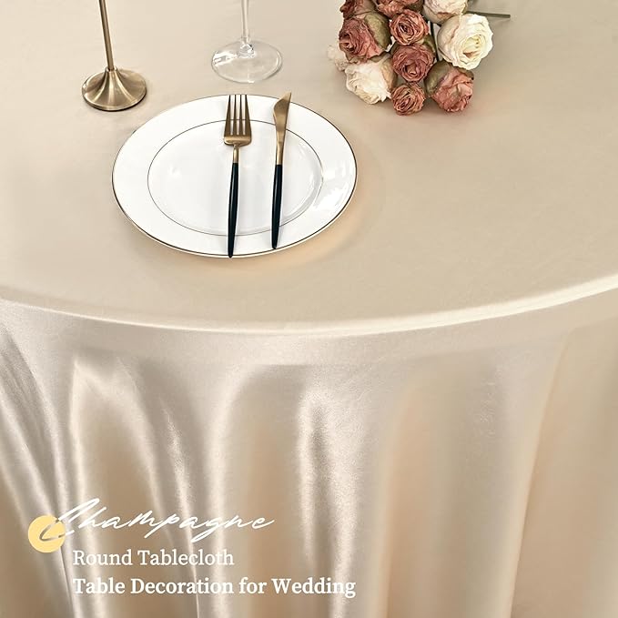 12 Pack 108 Inch Champagne Satin Tablecloth - Image 5