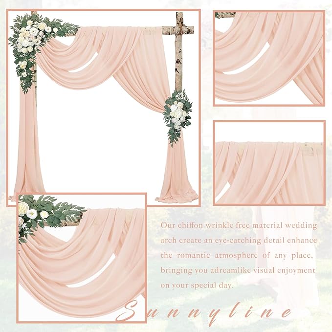 4 Panels 20Ft Length x 28" Width Light Peach Wedding Arch Draping Fabric Arch - Image 3