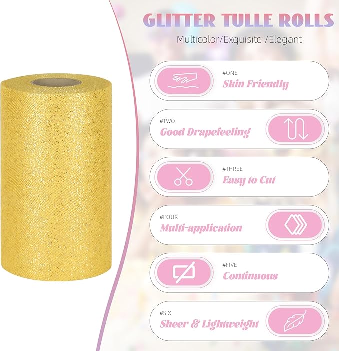 Glitter Tulle Rolls 6” by 50 Yards Sparkle Tulle Fabric Ribbon Sequin Tulle - Image 2