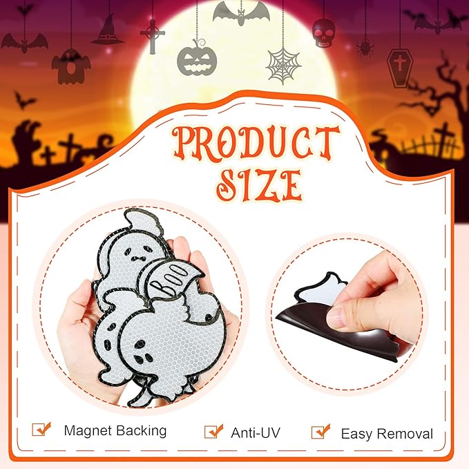Chinco 18 Pcs Halloween Ghost Car Magnets Reflective Ghost Boo Refrigerator - Image 4