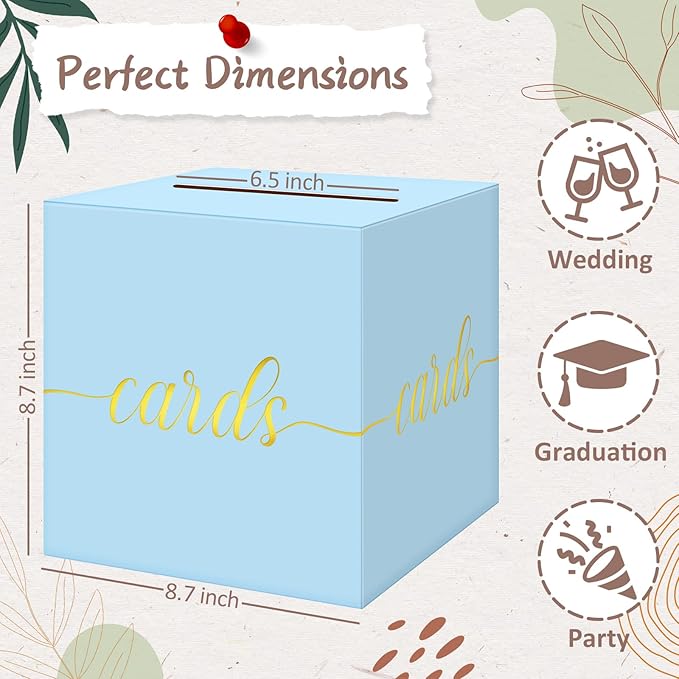 QIKSION Light Blue Wedding Card Box, Wedding Reception, Baby Shower, Graduation - Image 4