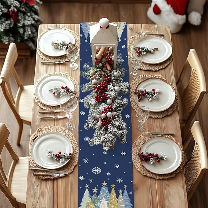 GEEORY Christmas Table Runner 13x90 Inch, Xmas Trees Snowflakes Holiday - Image 4