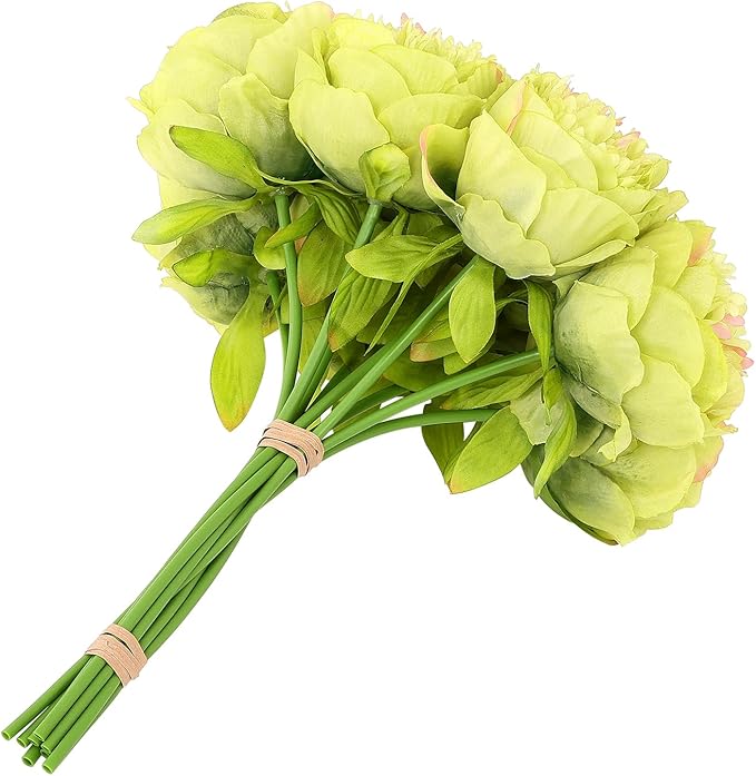 U'Artlines 10 Heads Artificial Peony Silk Flower Leaf Home Office Wedding Party - Image 9