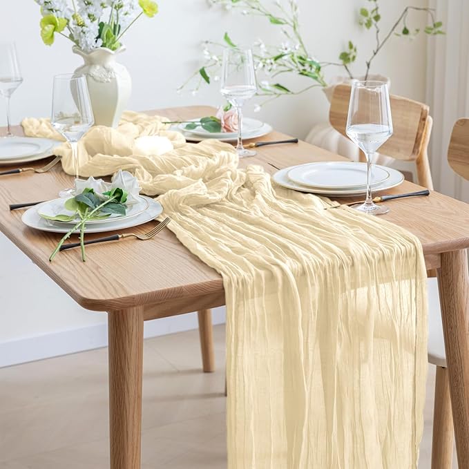 Asee'm 6pcs Cheesecloth Table Runner 120 Inches Long Beige Boho Gauze Cheese - Image 6
