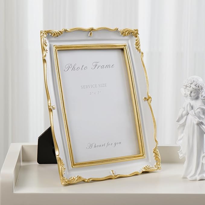 Cuspin Vintage Picture Frame 5x7 Gold Frames, Ornate White and Gold Textured - Image 7