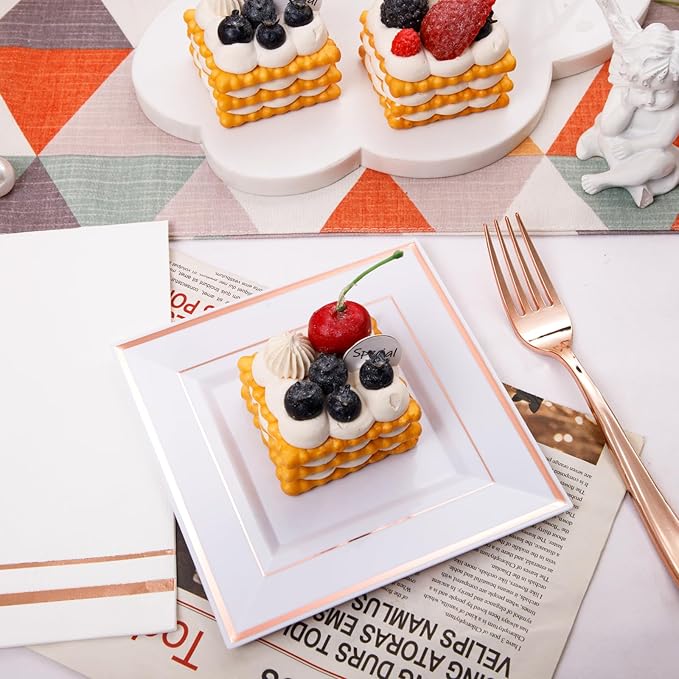 Festiva 350Pcs Rose Gold Plates and Napkins Party Supplies-Square White and - Image 5
