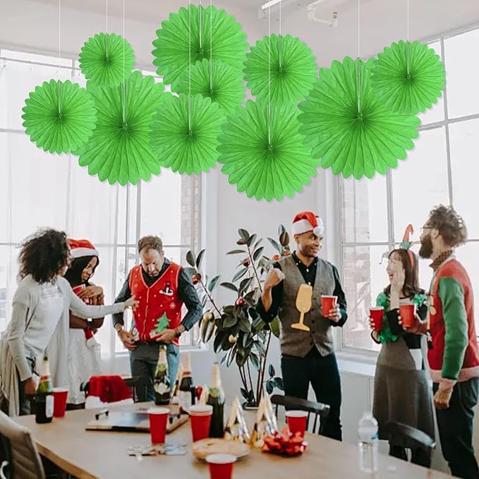 20 Pcs Grass Green Hanging Paper Fan, Hanging Honeycomb Round Paper Fans - Image 6