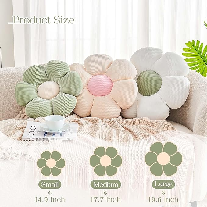 White Flower Pillow, 14.9" Cute Flower Shaped Floor Pillow, Aesthetic Floral - Image 2