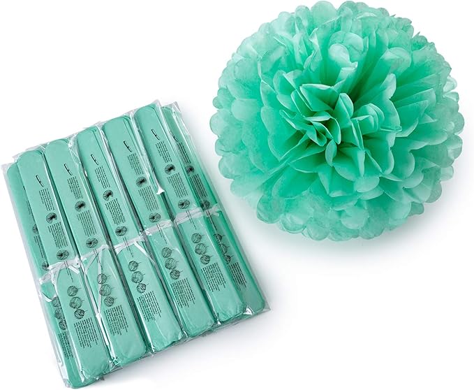 WEVEN 12" Mint Tissue Pom Poms DIY Hanging Paper Flower Balls - Image 2