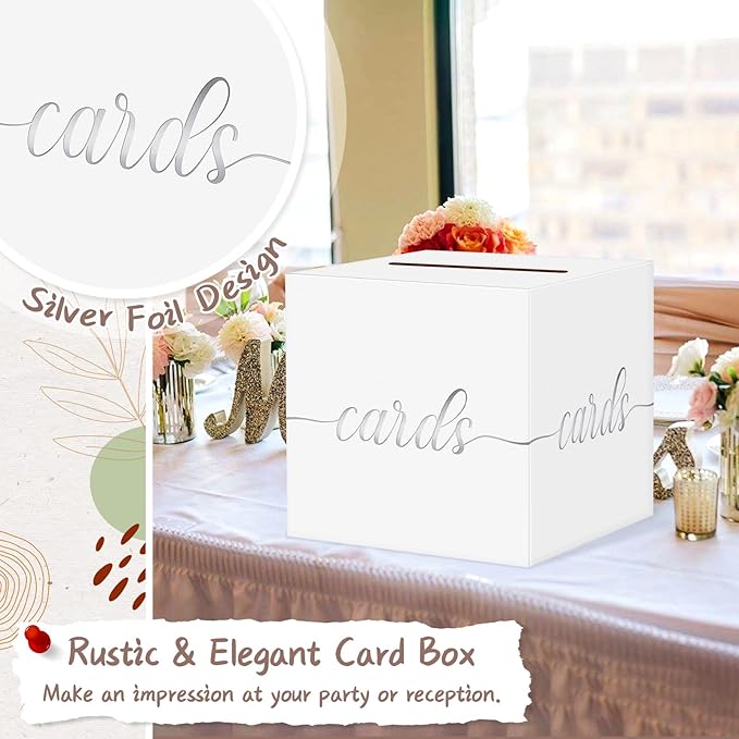QIKSION White Wedding Card Box, Wedding Reception, Graduation, Baby Shower - Image 3