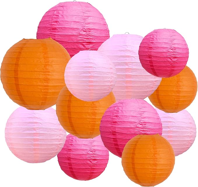 BEISHIDA 12Pcs Pink Orange Paper Lanterns Decorative Hanging Round Paper by Beishida