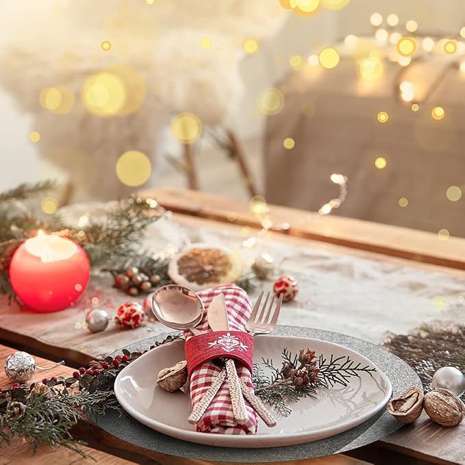 50 Pieces Silver Glitter Paper Place Mats Sparkle Round Disposable Table Mats - Image 4