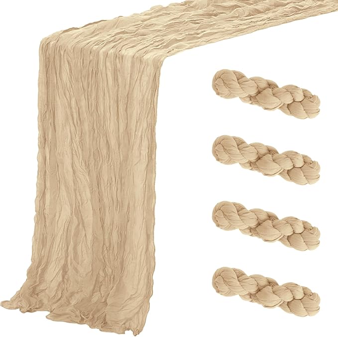 Aktor 4 Pack Beige Table Runner Boho Cheesecloth Table Runner Semi Sheer Gauze by Unknown