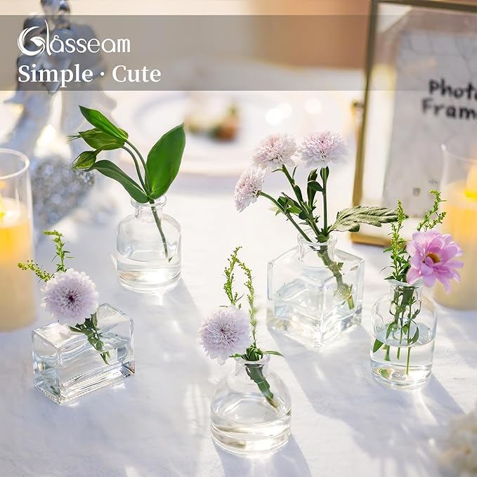 Glasseam Mini Bud Vases for Centerpieces: Clear Small Flower Vase Set of 20 - Image 6