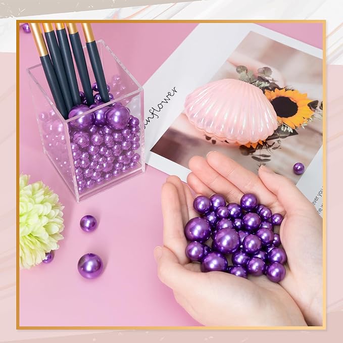 300Pcs Vase Filler Purple No Hole Faux Pearl Beads - Image 3