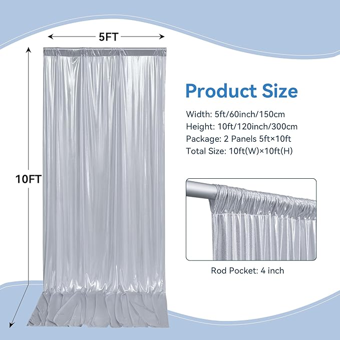 10x10 ft Wrinkle Free Silver Sequin Backdrop Curtain - Image 6