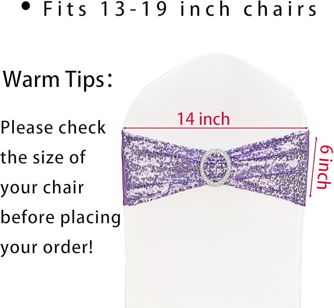 50 Pcs Sequin Chair Sashes Stretch Chair Bands Spandex Polyester Bows - Image 2