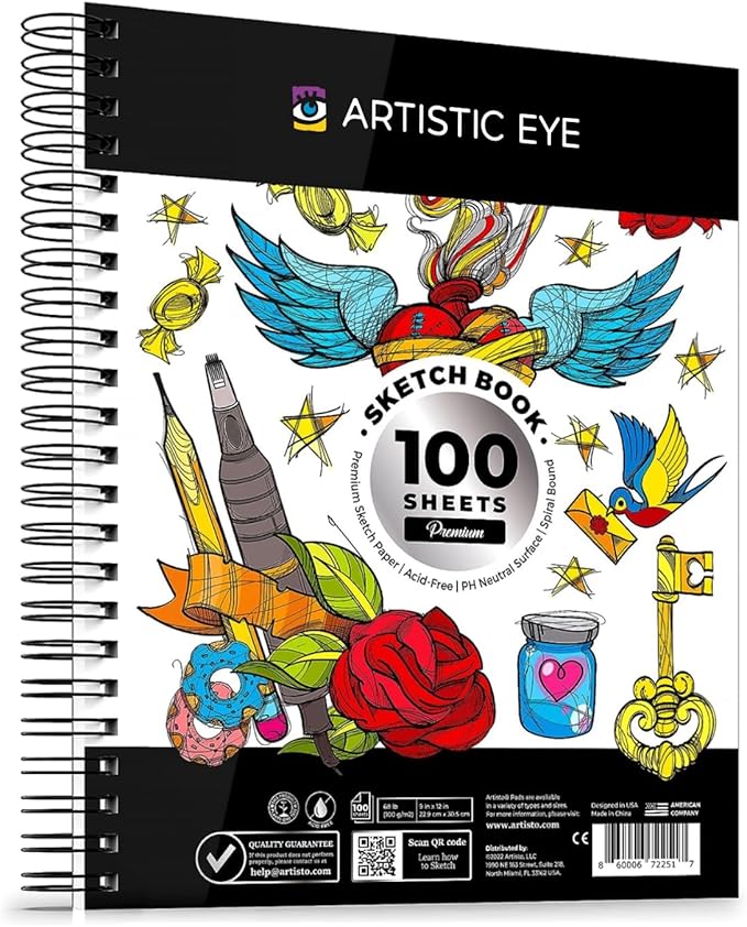 ARTISTIC EYE 9x12 Premium Sketch Book Set, 100 Sheets, Spiral Bound, Acid-Free by ARTISTICEYE