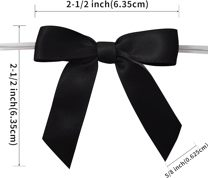 50pcs 2-1/2" Black Satin Ribbon Bows - Image 3